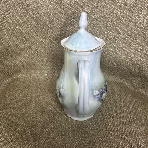 Vintage Bernadotte Porcelain Coffee Tea Pot Czech Republic Purple Roses 7.5” - Picture 6 of 11